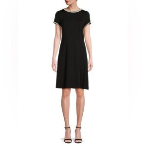 KARL LAGERFELD PARIS Faux Pearl Fit & Flare Dress in black Size: 4